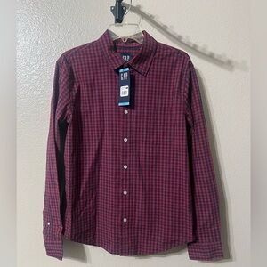 GAP Men's Red and Navy Plaid long sleeve Poplin Shirt LG NWT
